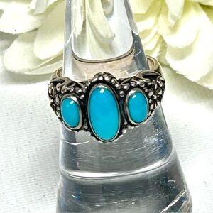 Relios Southwestern 925 Sterling Silver Turquoise Ring 3 Cabochons Vintage